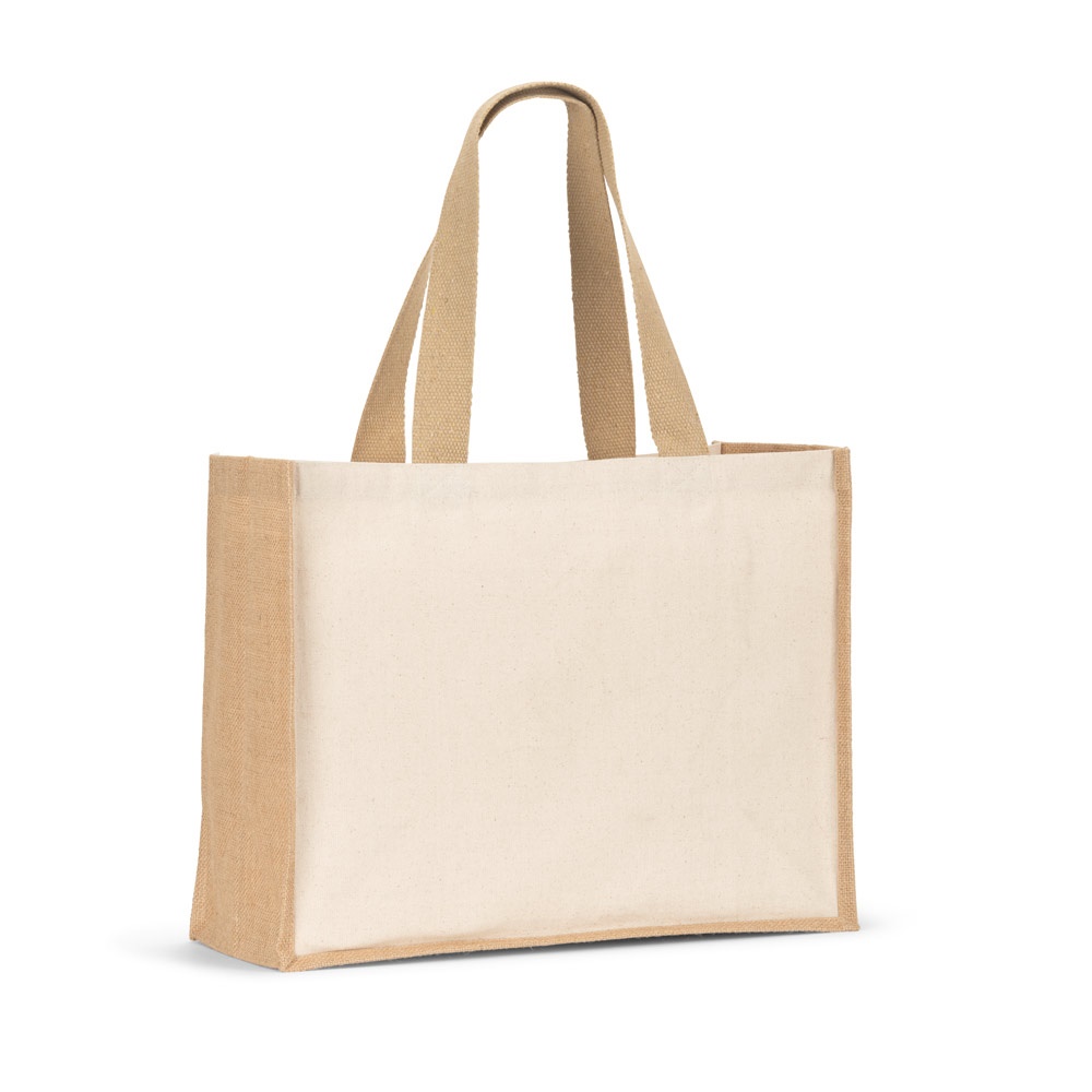 HELSINQUE. Canvas tas (320g/m²), met bodem en zijkanten van gelamineerd jute (350g/m²) in natuurlijke tinten