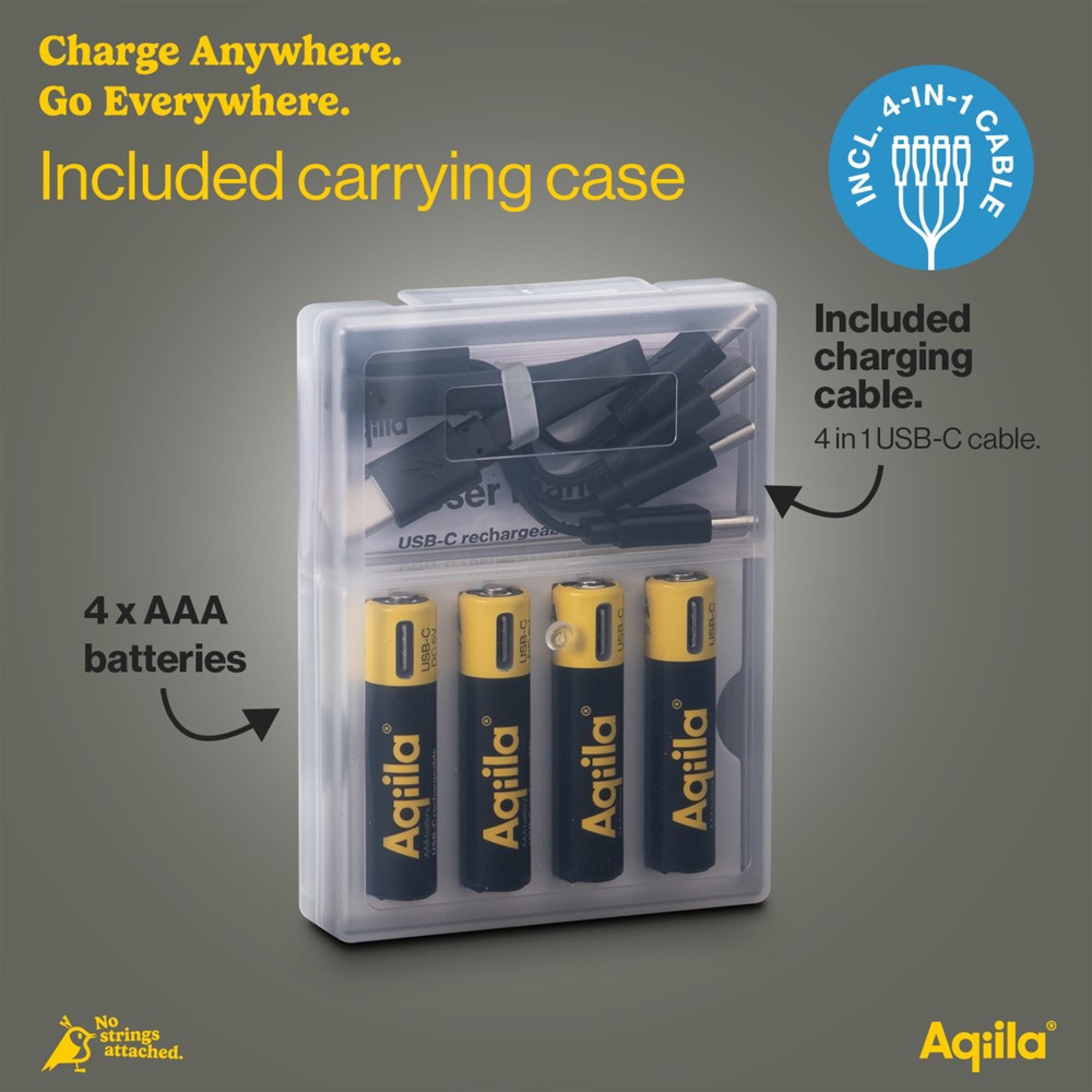 Aqiila Oplaadbare USB-C Batterijen AA 600mAh 4-pack