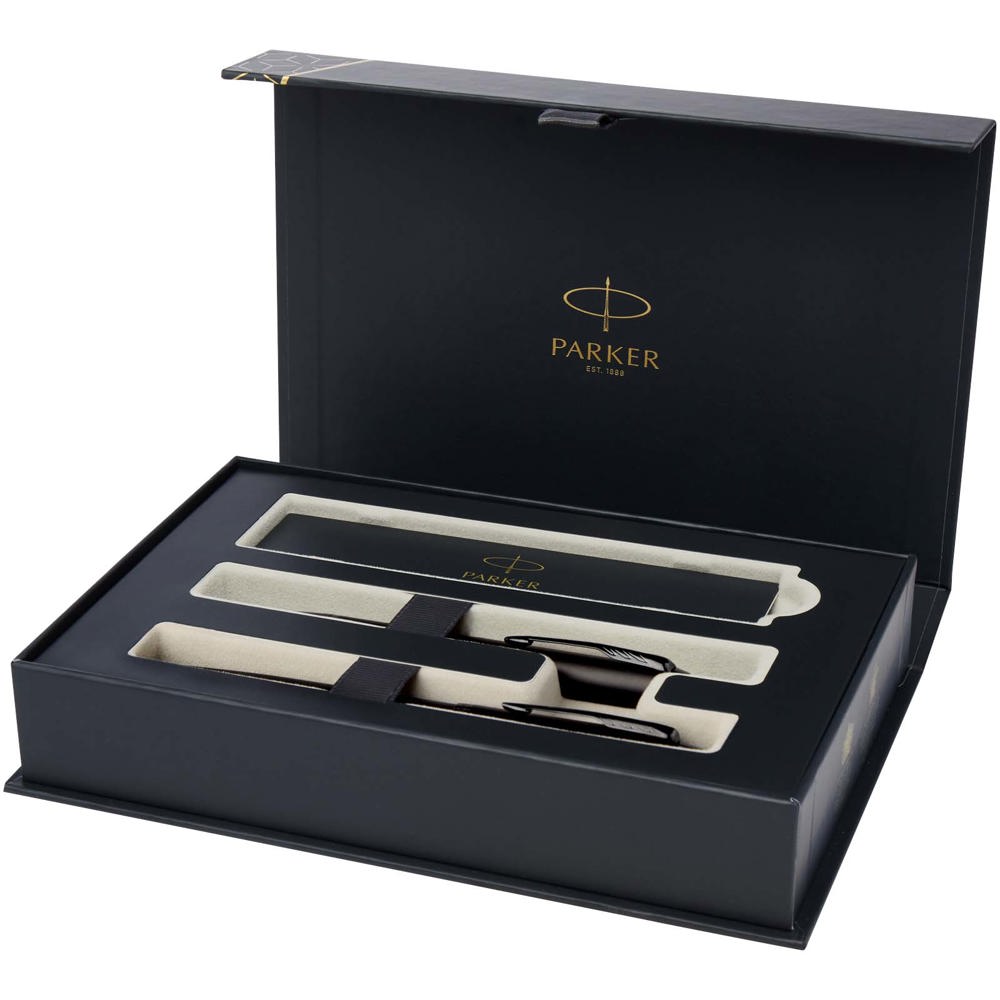 Parker IM set van achromatische balpen en rollerbalpen met geschenkverpakking (zwart/blauwe inkt)