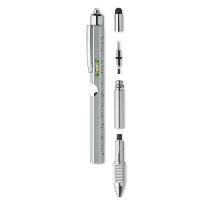 RETOOL - Pen met waterpas en liniaal - Mat zilver