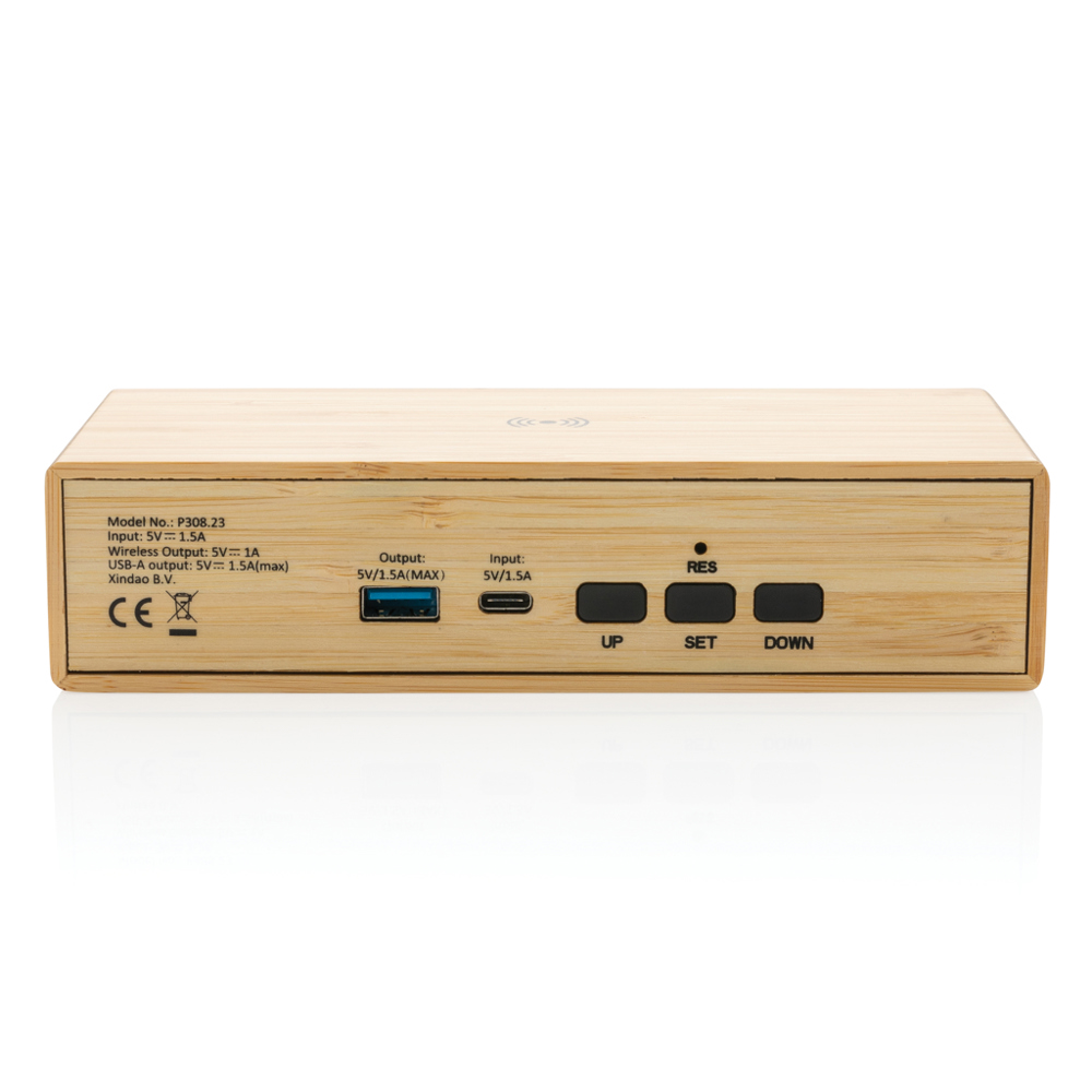 Bamboe alarmklok met 5W draadloze oplader