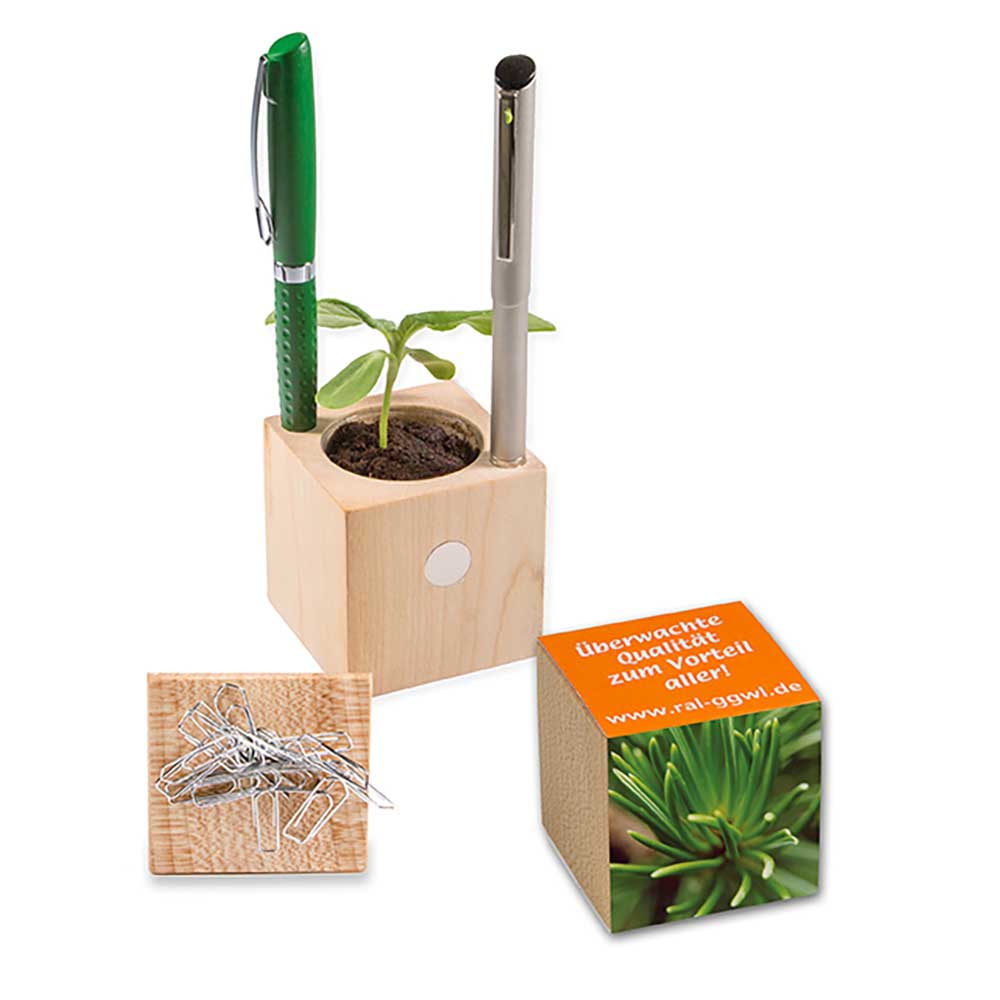 Houten pennenbakje met zaden - individueel