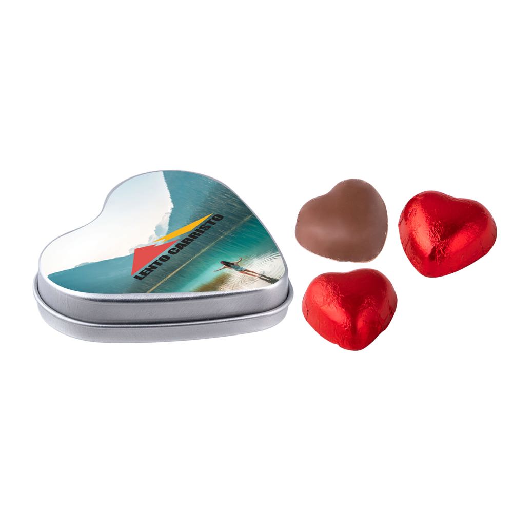 Hartenblikje met chocolade hartjes - Zilver