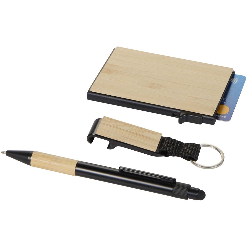 Minka balpen van RCS gerecycled aluminium, sleutelhanger en RFID-kaarthouder geschenkset