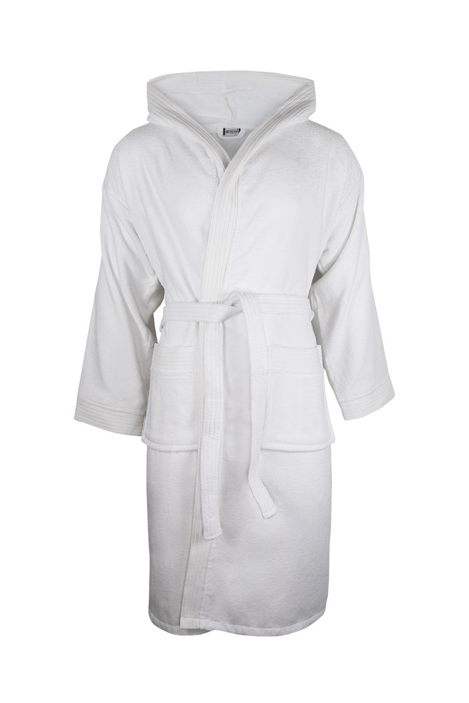 Velour Bathrobe Hooded - Wit