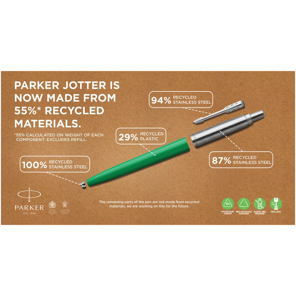 Parker Jotter gerecyclede balpen (blauwe inkt)
