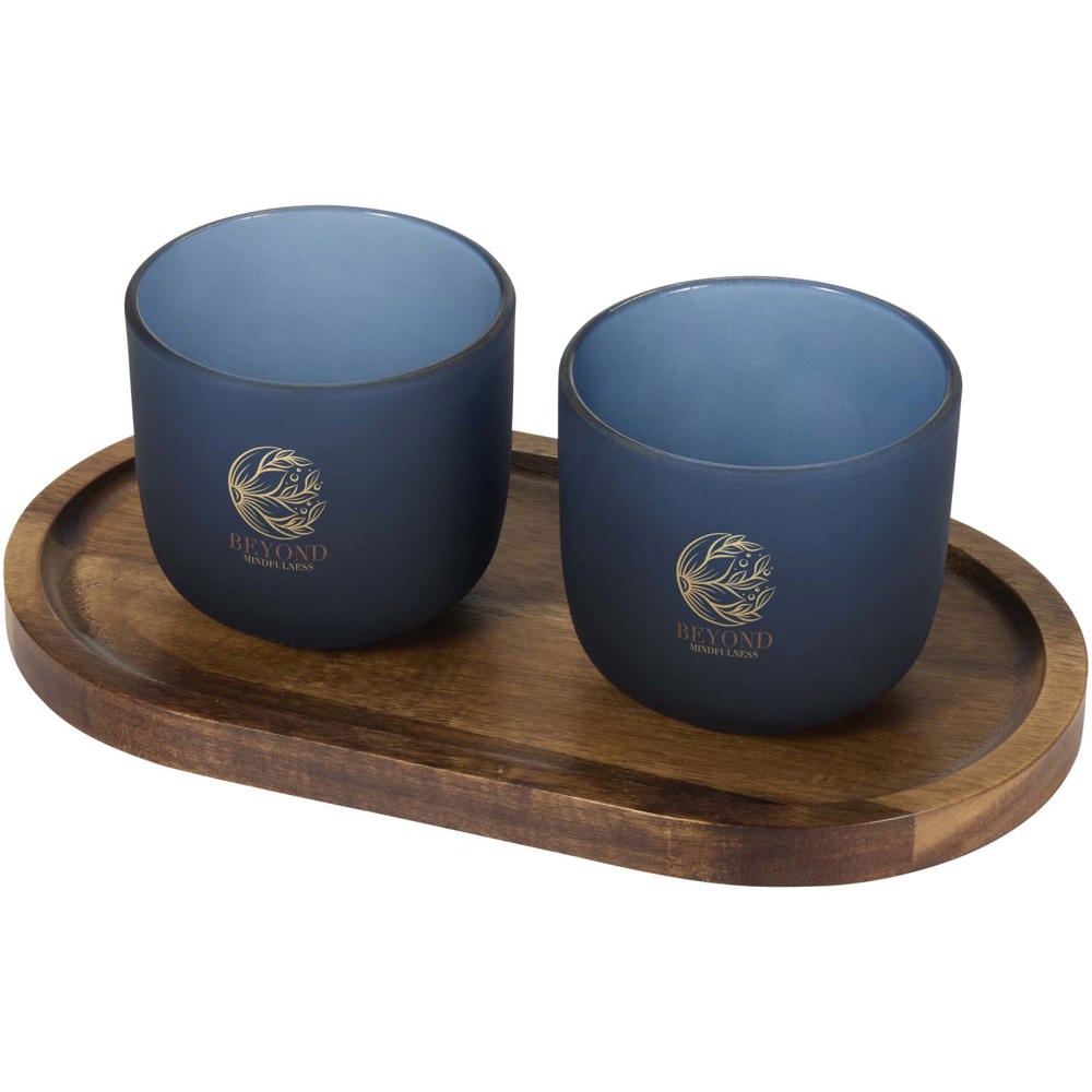 Male houten serveerblad en glazen bekerset - matte afwerking