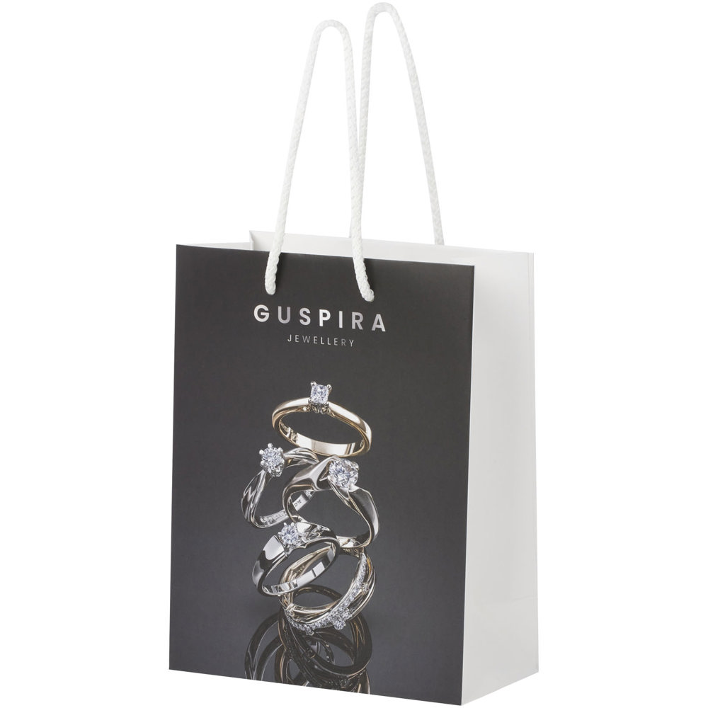 Handgemaakte 170 g/m2 integra papieren tas met PP woven handgrepen - 18 x 9 x 23 cm