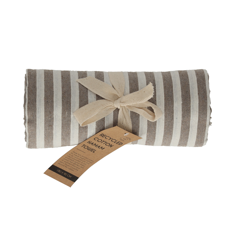 JENS Living Hamamdoek Strepen Taupe 180x90