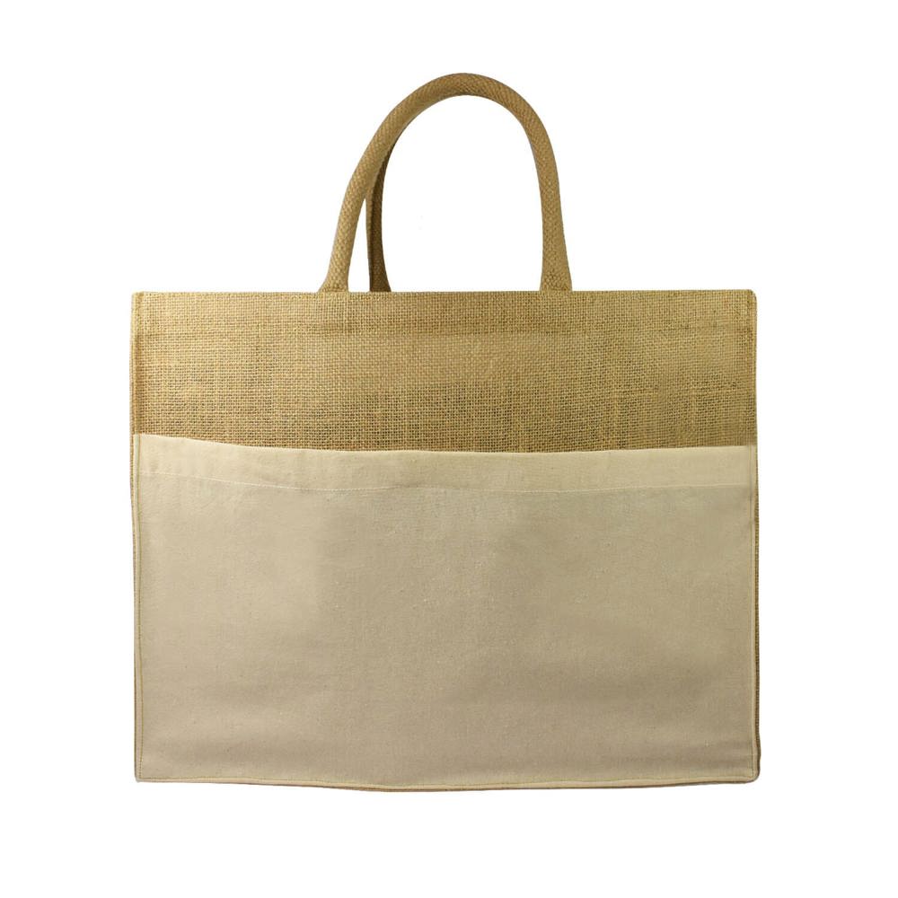 Jute shopper met katoenen vak, 300 gr/m²