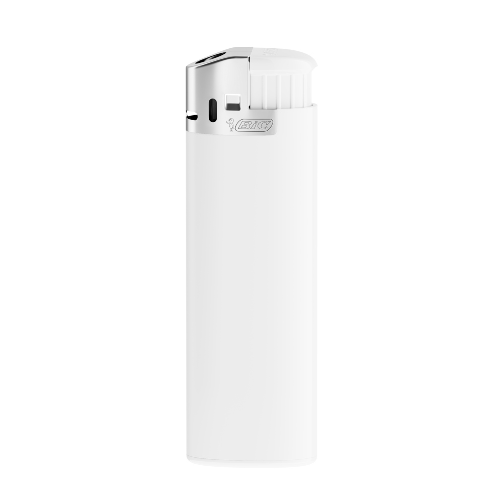BIC® J38 Chrome Hood aansteker - Ondoorzichtige witte houder, witte basis, op. wit drukknopje , chroomkap