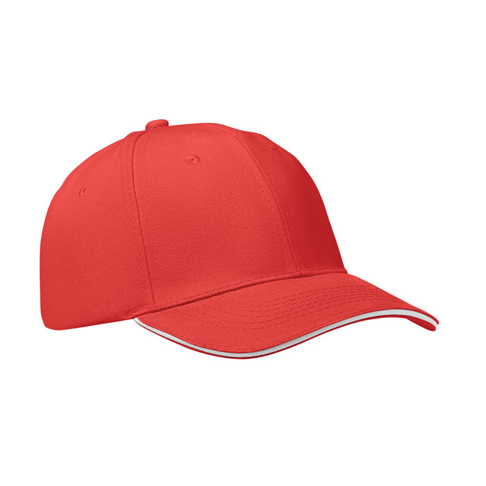 BUFFALO - 6 panelen baseballpet 260g/m² - wit/rood