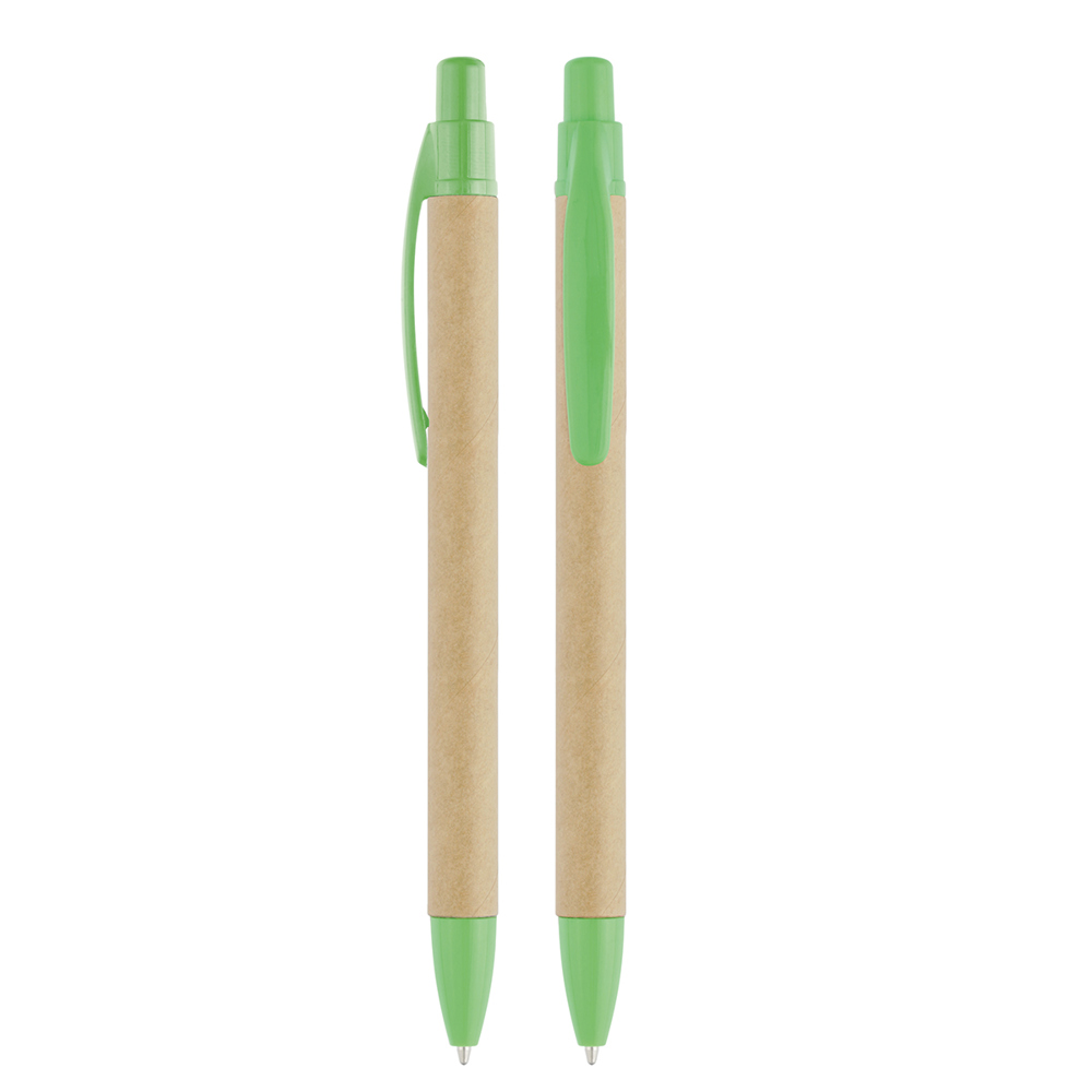 Balpen met drukmechanisme karton - beige/groen