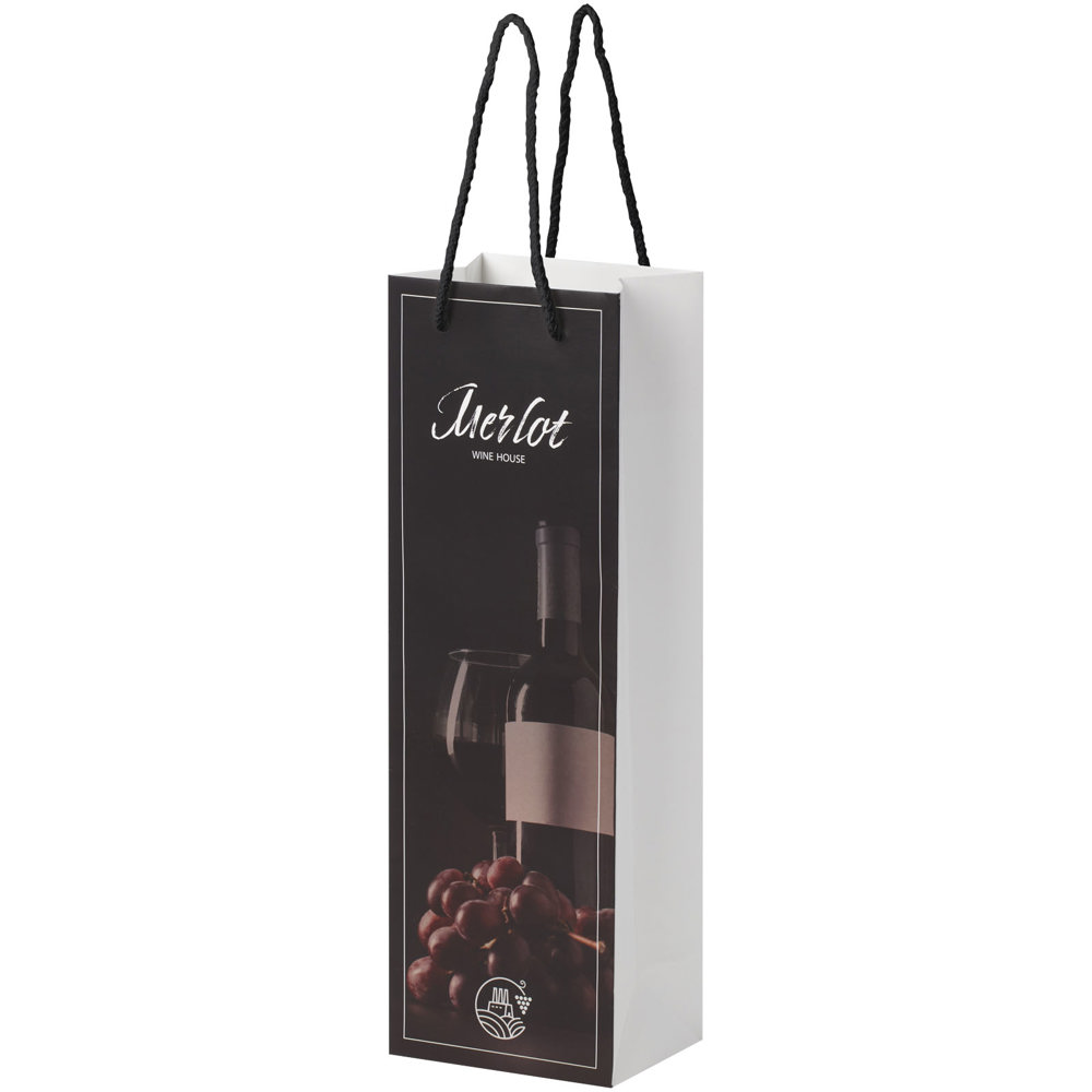 Handgemaakte 170 g/m2 integra papieren wijnflestas met PP woven handgrepen - 12 x 9 x 37 cm - wit, zwart