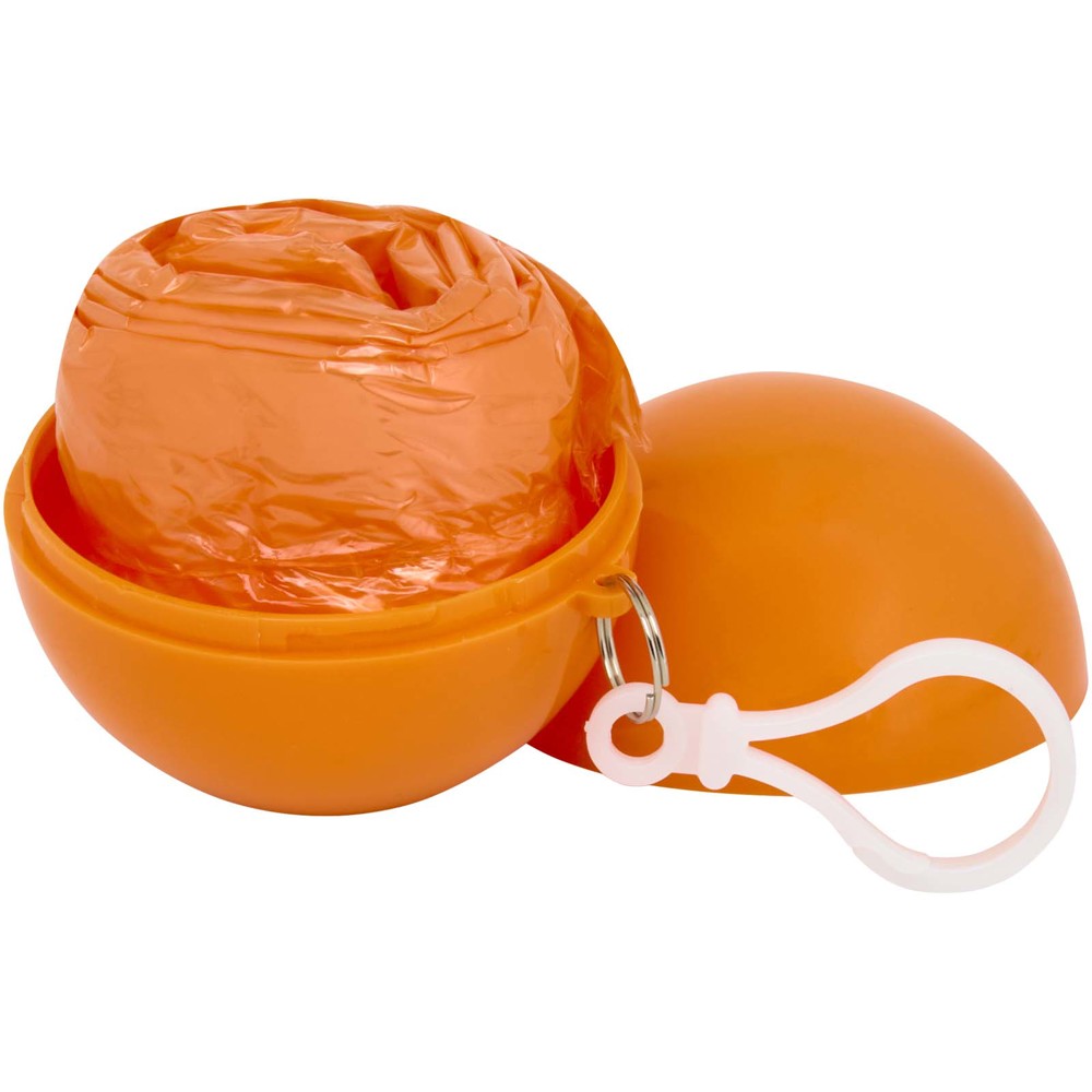 Fog poncho in ronde plastic verpakking met karabijnhaak - Oranje