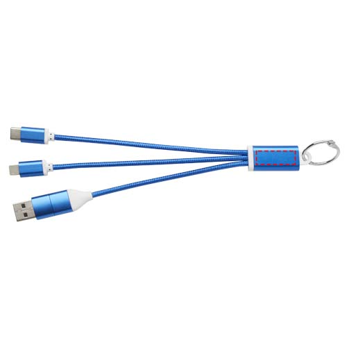 Metal 4-in-1 oplaadkabel van gerecycled aluminium met sleutelhanger