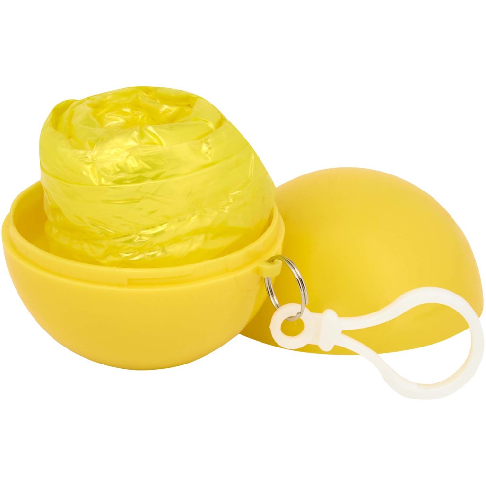 Fog poncho in ronde plastic verpakking met karabijnhaak - geel